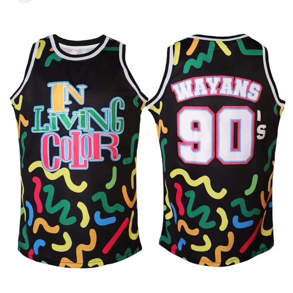In Living Color Vintage Wayans 90s Basketball Jersey Black Multicolor Mesh Large